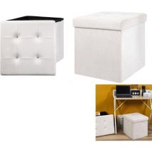 The Home Deco Factory - Coffre Pouf Pliable Suedine Beige M4