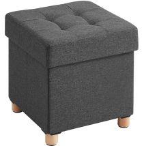 Pouf-coffre pliable 38 cm tissu gris foncé avec pied