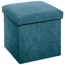 Pegane - Pouf coloris bleu en velours - l. 38 x l. 38 x h. 38 cm