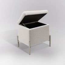 Pouf Contenitore Cm 45x45 H. 35 Tessuto Effetto Boucle' Bianco