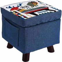 Pouf Contenitore in Tessuto Multiuso Poggiapiedi Sgabello e Baule Colore Blu