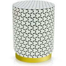 Cotecosy - Pouf cylindrique Combino Motif géométrique Noir et blanc pied or