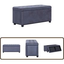 Pouf de rangement 87,5 cm Gris Similicuir daim - Pouf De Rangement - Pouf Coffre - Banc Avec Rangement - Meuble Multifonction - Décoration Intérieure