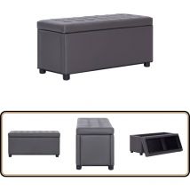 Pouf de rangement 87,5 cm Gris Similicuir - Pouf De Rangement - Pouf Coffre - Banc Avec Rangement - Meuble Multifonction - Décoration Intérieure