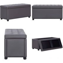 Vidaxl - Pouf de rangement 87,5 cm Gris Similicuir - Pouf De Rangement - Pouf Coffre - Banc Avec Rangement - Meuble Multifonction - Décoration
