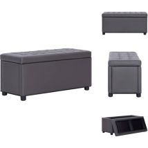 Pouf de rangement 87,5 cm Gris Similicuir - Pouf De Rangement - Pouf Coffre - Banc Avec Rangement - Meuble Multifonction - Décoration Intérieure