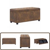 Pouf de rangement 87,5 cm Marron Similicuir daim - Pouf De Rangement - Pouf Design - Pouf Coffre - Meuble De Rangement - Assise Supplementaire