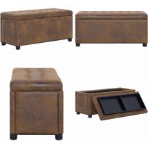 Pouf de rangement 87,5 cm Marron Similicuir daim - Pouf De Rangement - Pouf Design - Pouf Coffre - Meuble De Rangement - Assise Supplementaire - Home