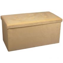 Coffre de Rangement Pouf Pliable VELOURS 76cm - beige
