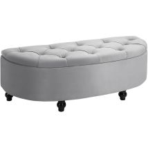 Homcom - Pouf de rangement coffre 2 en 1 - pouf design classique chic capitonné demi-cercle - pieds bois hévéa noir revêtement velours gris