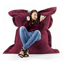 Livedeco - Pouf Déhoussable avec Billes, Rectangulaire, Velours Côtelé Cerise, Intérieur pour Salon, Chambre - BiG52