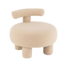 Pouf Bouclette Avec Dossier "Teddy" 52cm Beige