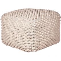 Pouf en Coton Taupe 50 x 50 cm Remplissage en Billes EPS Surface Texturée Kingri