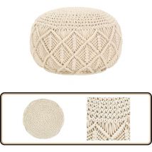 Pouf fait à la main en macramé 45 x 30 cm Coton - Pouf Design - Pouf Moderne - Pouf Macramé - Pouf Beige - Pouf Confort