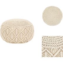 Pouf fait à la main en macramé 45 x 30 cm Coton - Pouf Design - Pouf Moderne - Pouf Macramé - Pouf Beige - Pouf Confort