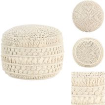 Pouf fait à la main en macramé 45x30 cm Coton - Pouf Design - Pouf Moderne - Pouf Beige - Pouf Macramé - Pouf Artisanal