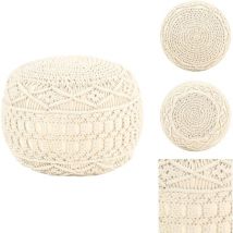 Pouf fait à la main en macramé 45x30 cm Coton - Pouf Design - Pouf Moderne - Pouf Beige - Pouf Macramé - Pouf Artisanal