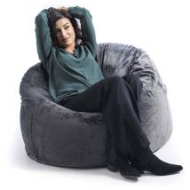 Livedeco - Pouf Fauteuil Rond xl Intérieur En Tissu Polaire Gris, Déhoussable, Pour Salon, chambre - TiTAN