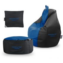Happers - Pack Gamer Bleu : Pouf Gamer pro + Repose-pieds + Coussin Pack Gamer pro Bleu