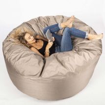 Livedeco - Pouf Géant Rond xxl Extérieur En Tissu Résistant Outdoor Taupe, Déhoussable, Pour Jardin, terrasse - TiTAN