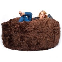 Livedeco - Pouf Géant Rond xxxl Intérieur En Fourrure poil long Marron, Déhoussable, Pour Salon - TiTAN