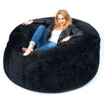 Livedeco - Pouf Géant Rond xxxl Intérieur En Tissu Doux Polaire Noir, Déhoussable, Pour Salon - TiTAN