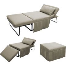 Pouf letto singolo con materasso 75X75X43 cm salvaspazio pieghevole poggiapiedi tessuto Beny beige