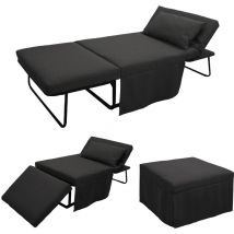 Pouf letto singolo con materasso 75X75X43 cm salvaspazio pieghevole poggiapiedi tessuto Beny nero