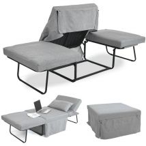 Marinelligroup - Pouf letto singolo con materasso 75X75X43 cm salvaspazio pieghevole poggiapiedi tessuto Beny grigio chiaro