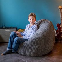 Livedeco - Pouf Poire Déhoussable avec Billes, Velours Côtelé Gris, Intérieur pour Salon, Chambre - BiG52