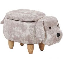 Pouf Tabouret pour Enfant en Forme de Chien en Velours Beige et Pieds Bois avec Coffre de Rangement Beliani
