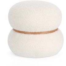 Hellin - Pouf rond bouclette blanc ivoire D43 - stratus
