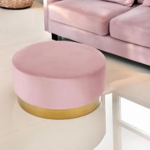 Cotecosy - Pouf Rond Daisy Velours Rose Pied Or