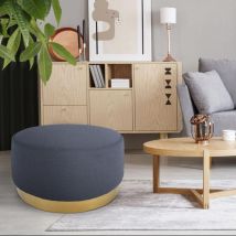 Cotecosy - Pouf Rond Daisy Tissu Gris Foncé Pied Or