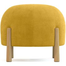 Privatefloor - Pouf Rond Tapissé en Velours Côtelé avec Pieds en Bois Naturel - Marrakesh Moutarde