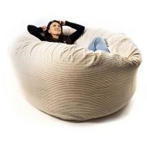 Livedeco - Pouf Rond xxl, Déhoussable avec Billes, Velours Côtelé ultra doux Beige, Intérieur pour Salon, Chambre - TiTAN