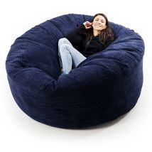 Livedeco - Pouf Rond xxl, Déhoussable avec Billes, Velours Côtelé ultra doux Bleu Marine, Intérieur pour Salon, Chambre - TiTAN