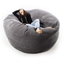 Livedeco - Pouf Rond xxl, Déhoussable avec Billes, Velours Côtelé ultra doux Gris, Intérieur pour Salon, Chambre - TiTAN