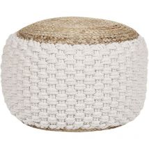 Pouf Tricoté en Coton et Jute Blanc et Beige 50 cm Remplissage à Billes EPS Aiza