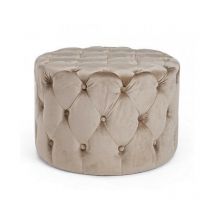 Yes Everyday - Pouf velours gris tourterelle lorella diamètre 60x h42 cm