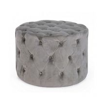 Yes Everyday - Pouf vintage en velours gris cm diam 60 x 42 h