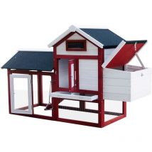 Fudajo - Poulailler avec Nichoir & Enclos Pondoir Peinture rouge-blanche Clapier Plancher amovible Volaille