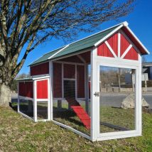 Animal Valley - Poulailler Deluxe Rouge Toit Shingle Vert 10 à 12 Poules V3.0