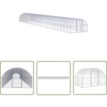 The Living Store Poulailler d'extérieur 3x24x2 m Acier galvanisé - Poulailler Extérieur - Abri Pour Oiseaux - Coop Pour Poules - Cage Pour Volaille