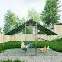 Poulailler en liberté, avec fermeture de sécurité et toile pe imperméable, 3x2x2m, en métal, argent
