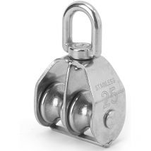 Poulie à corde, poulie en acier inoxydable 304, poulie en acier inoxydable, argent/25 mmdouble poulie