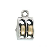 Poulie à œil avec deux galets Zamak nickelé de diamètre 25 mm pour corde de 6 mm