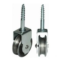 Poulie de renvoi 471 diamètre 25mm rainure 5mm roul.acier boîtier galv.acier feuillard étrier, axe de rivet, vis à bois acier