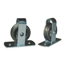 Poulie fixe 496 diamètre 40mm rainure 6mm galvanisé riveté boîtier acier feuillard avec plaque longitud. et gorge tournée