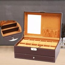 Pour 12 boîte de montre boîte de montre en cuir avec miroir Hommes Femmes Montres boîte de rangement